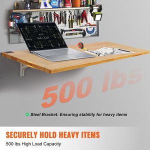 47.24\" X 19.69\" Wall-Mounted Foldable <b>Drop</b> <b>Leaf</b> Table Wooden Floating <b>Desk</b> Iron Bracket for Home Office Bar Small Spaces - Product Image 3