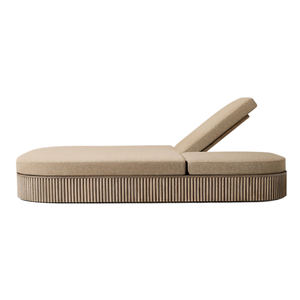 Tumbona de Exterior de Madera de Teca Curvada Minimalista de Lujo Emma de la Colección Signature Hotel, con Cojín Tapizado Moderno para el Borde de la Piscina - Product Image 5