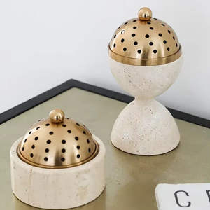 Brûleur d'encens en marbre beige de travertin au design arabe, porte-encens pour bâtonnets d'encens, brûleur de Bakhoor et Oud - Product Image 3