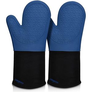 Guanti da forno extra lunghi in silicone con fodera trapuntata e impugnatura antiscivolo, resistenti al calore, per barbecue e cottura. - Product Image 1