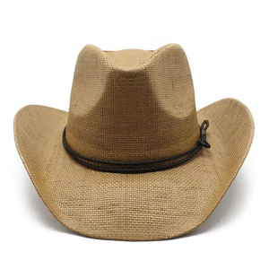 Trendy Spring <b>Summer</b> Jazzy Beach <b>Straw</b> <b>Hats</b> Leather Rope Decoration Men Western Cowboy <b>Hat</b> - Product Image 3