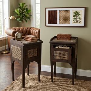 New Modern Minimalist Ende Wooden Storage Cabinet Natural Rattan Webbing Door <b>Side</b> <b>Table</b> Storage Unit Living Room Bed Lamp Chest - Product Image 2