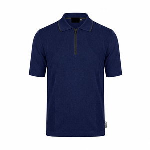 Men's <b>White</b> Short Sleeve Polo Shirt With Zipper Collar And Black Trim Casual Knitted Regular Fit Solid Color Breathable Design - Product Image 6