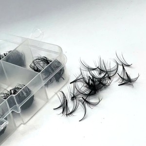 Extensions de cils pré-faits tendance, effet wispy 5D/7D/9D, faits à la main, naturels, longs, noir mat, en fibres synthétiques PBT, logo personnalisé - Product Image 1