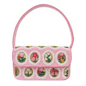 Sac à main rectangulaire rose brodé à la main KANT avec motif floral et design en fil de coton - Product Image 1