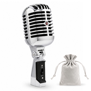Microphone dynamique vintage en métal, style rétro classique, professionnel, XLR 48V, micro de studio noir - Product Image 1