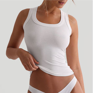 Women's Ribbed Tank <b>Top</b> Lightweight Plus Size Breathable Summer Custom Logo Gym High Quality Cotton White Tight - Product Image 1