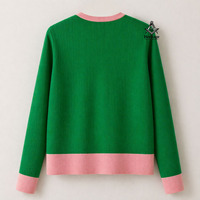 HMR Alpha |   Kapa |   Pull en tricot d'hiver éco-responsable pour femmes Alpha New Design, col rond décontracté, rose et vert, avec boutons