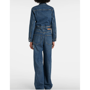 Combinaison en jean à jambes larges et ceinture pour femme, manches longues - Product Image 2