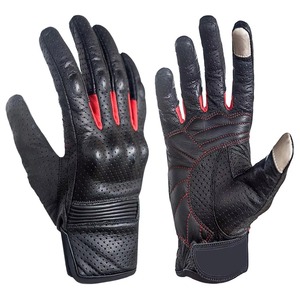 Motorbike Leather Full Finger <b>Gloves</b> Black <b>Red</b> Stitching Breathable Hook Loop Closure Cycling Unisex Summer Breathable Touch - Product Image 1