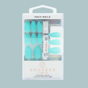 Ongles Press-On Goddess Helios – Design Couverture Complète Amande Carrée – Kit ABS Tendance Fait Main – Ongles Artificiels à Coller sur les Doigts - Product Image 1