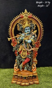 Estatua de Radha Krishna de Latón Hecha a Mano con Incrustaciones de Piedras de Colores, Ídolo del Dios Hindú, Decoración para el Hogar, Templo, Regalo, Figurita - Product Image 1