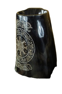 Tasse à boire Viking corne de buffle tasse à café Base en bois poli pour bière vin café inspiré corne indienne ancienne - Product Image 3