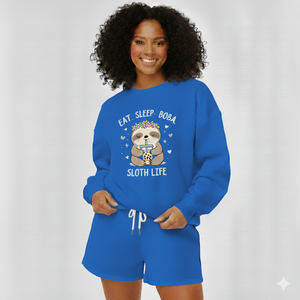 Conjunto de Sudadera y Pantalones Cortos para Mujer de Alta Calidad, Color Sólido, Casual, Largo, Ecológico, 100% Algodón Transpirable, Dos Piezas, al por Mayor - Product Image 1