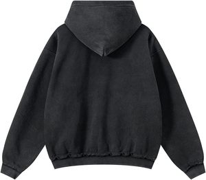 เสื้อฮู้ดซิปผู้ชาย สีดำ ทรงปกติ ผ้าโพลีเอสเตอร์เฟรนช์เทอร์รี่ สีพื้น ใส่สบาย กันลม สำหรับฤดูใบไม้ร่วง น้ำหนัก 350 กรัม มีกระเป๋า - Product Image 2