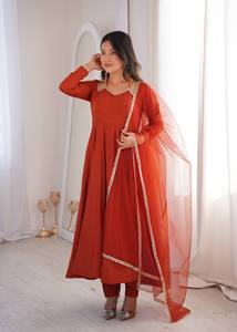 Robes de soirée élégantes Valam Fashion, rouge, magnifiques robes de soirée avec dupatta et pallu, taille L - Product Image 2