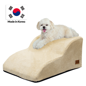 [AllmioPet] Escalier pour animaux de compagnie en tissu beige nuage, 2 marches, pour chien et chat, pour accès aux meubles et protection des articulations - Product Image 1