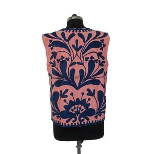 Woman Handmade Breathable Cotrise Suzani Embroidered Jacket Floral Printing Outerwear O-Neck Short Length <b>Covered</b> <b>Button</b> Closure - Product Image 2