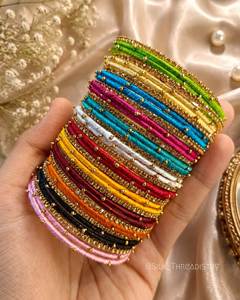Ethnic Silk Thread Bangles Set Gold Plated Women's Wedding Fashion <b>Jewelry</b> Colorful Traditional Indian <b>Pakistani</b> Bracelets - Product Image 4