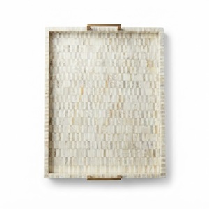 Plateau rectangulaire artisanal en nacre, plateau de service MOP de luxe, mosaïque incrustée d'os, plateau ottoman à carreaux - Product Image 1