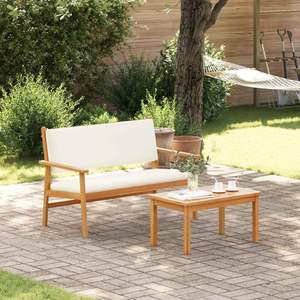 Banc de jardin en bois d'acacia massif blanc crème avec coussin, bancs de patio - Product Image 3