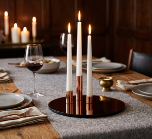 Round Metal <b>Taper</b> <b>Candle</b> Holder with Copper Finish for Home Decoration and Candlelight Dinner - Product Image 1