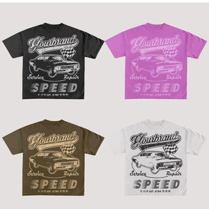 เสื้อยืดแขนสั้นผู้ชายลายรถยนต์ คอกลม ผ้าคอตตอนเจอร์ซีย์ ทรงปกติ สไตล์สตรีท ดีไซน์สปีด - Product Image 1