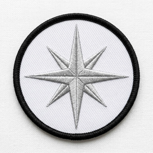 Parche bordado personalizado al por mayor, plateado y blanco, con diseño de estrella y brújula, redondo, termoadhesivo y para coser, para ropa, chaquetas y bolsos - Product Image 1