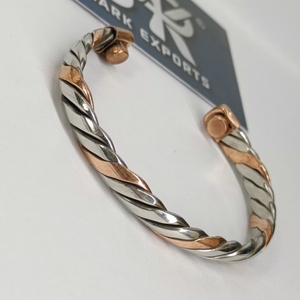 Trendy Metal Craft Magnetic Copper Cuff Bracelet Twisted Two Tone Design Adjustable Open <b>Bangle</b> Handmade - Product Image 4