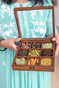 Eco-Friendly Food Grade Durable Wooden Masala Box with Spoon-Indian <b>Spice</b> <b>Storage</b> Container for Kitchen & Travel - Product Image 2