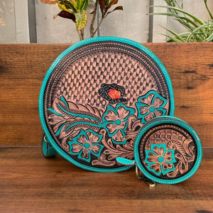 Hand Tooled Leather Canteen Crossbody Bag for Women's Western Hand Tooled Canteen Coin Case With Keychain Combo Unique <b>Gift</b> <b>Set</b> - Product Image 2