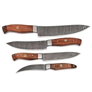 Couteaux de chef en acier Damas de style traditionnel, 4 pièces, avec manche personnalisé, bord dentelé tranchant, multi-usages, écologiques - Product Image 2