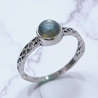 Bague de mariage élégante pour femme en argent sterling 925 avec labradorite et quartz, design ajouré à maillons entrelacés