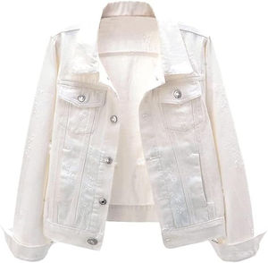 Veste en jean rose décontractée pour femmes et hommes, col rabattu court, coton délavé, simple boutonnage, coupe classique, style printemps - Product Image 3