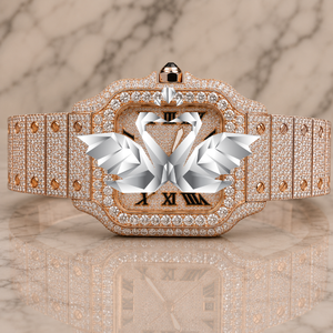 Custom Logo Rose Gold Iced Out Classic Luxury Fashion Men's Brown Face Moissanite Mechanical Rubber Band <b>Wristwatch</b> - Product Image 1