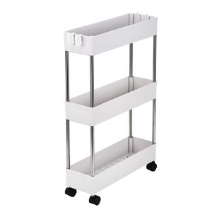 Carrello portaoggetti a 3 ripiani sottile, mobile, scorrevole, per cucina e bagno, rettangolare - Product Image 1