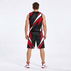 Ensemble de maillots de basket sublimés pour hommes, rouge et noir, col en V, sans manches, respirant, coupe athlétique, toutes saisons, 100 % polyester - Product Image 6