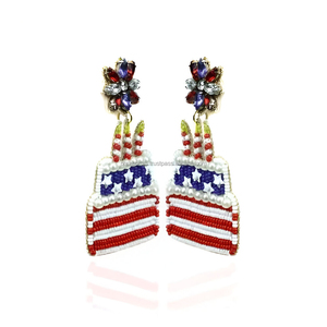 Boucles d'oreilles pendantes unisexes, style classique, multicolores, faites à la main, brodées de perles de rocaille, design bijoux fantaisie, Inde, pour soirée - Product Image 2