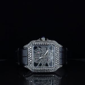 นาฬิกาโครงกระดูกประดับเพชรสีดำแบบพรีเมี่ยมสีดำ VVS Moissanite นาฬิกากลไกสีดำสำหรับใช้ในงานปาร์ตี้ของขวัญ - Product Image 1