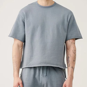 เสื้อยืดผู้ชายไซส์ใหญ่ สีเทาล้วน ผ้าฝ้าย แขนสั้น คอกลม แบบลำลอง ผ้าเจอร์ซีย์ถัก ดีไซน์เรียบ - Product Image 1