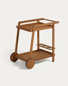 Chariot de service moderne en teck avec roulettes, chariot de bar d'extérieur avec porte-bouteilles, chariot à boissons de luxe pour hôtel, villa - Product Image 1