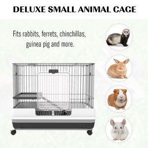 Black 2-Level Rabbit Hutch with <b>Wheels</b> for <b>Small</b> Animals Pet Cage for Bunny Chinchillas Ferrets - Product Image 4