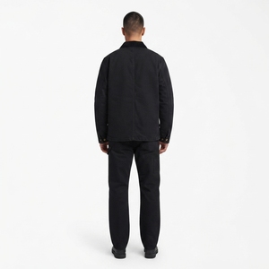 Black Cotton Twill <b>Chore</b> Coat Workwear <b>Jacket</b> European Streetwear Custom Label OEM Straight Hem Patch Pockets Tonal Workwear - Product Image 2