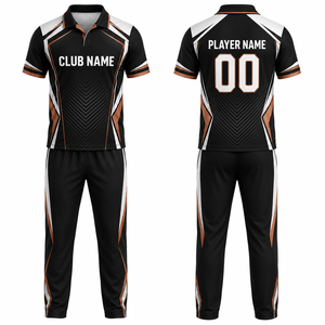 Uniforme de Cricket Personalizado con Sublimación, para Hombre, Negro, Blanco y Marrón, Transpirable, 100% Poliéster, Talla Adulto, Conjunto de Equipo, Fusión sin Costuras - Product Image 1