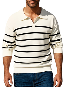 Pull tricoté doublé uni respirant et écologique pour homme, style boyfriend, col à revers, style japonais, manches longues, doux, pour l'hiver - Product Image 4