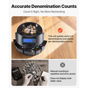 Contamonete USD con Display LCD, Classifica 300 Monete, Include Monete da 1/5/10/25 Centesimi, Macchina Selezionatrice di Monete per $1 - Product Image 4