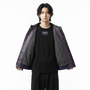 Men's <b>Gothic</b> Cowhide Leather Streetwear Bomber <b>Jacket</b> Hand Embroidery Geometric Pattern Zipper Closure Stand Collar Winter Style - Product Image 5