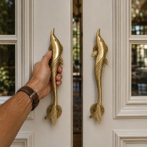 Poignée de porte en laiton SHUBHAM en forme de dauphin, bouton d'entrée intérieur traditionnel, couleur or, forme 3D, quincaillerie de meubles, décoration - Product Image 2