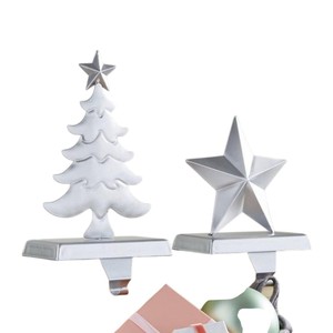 Support de chaussettes de Noël en métal argenté robuste pour cheminée, en alliage d'aluminium poli, pour chaussettes de Noël et étoiles - Product Image 1