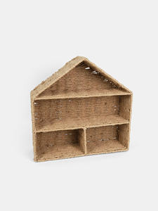 Étagère murale en jonc de mer durable pour chambre d'enfant, bibliothèque flottante, jolies formes de maison, organisateurs de rangement en osier tressé, décorations - Product Image 1